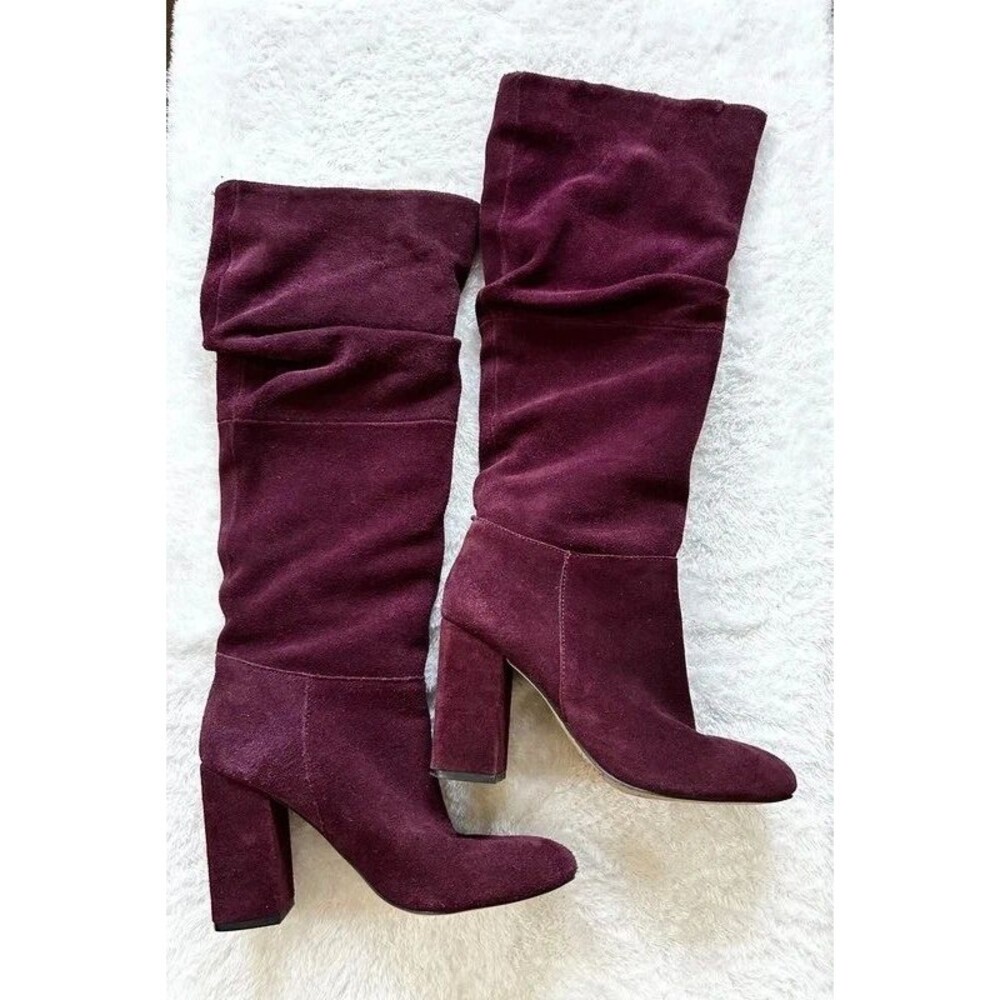 Steve Madden Faola Burgundy Knee High Suede Block Heel Boots - Size 5.5